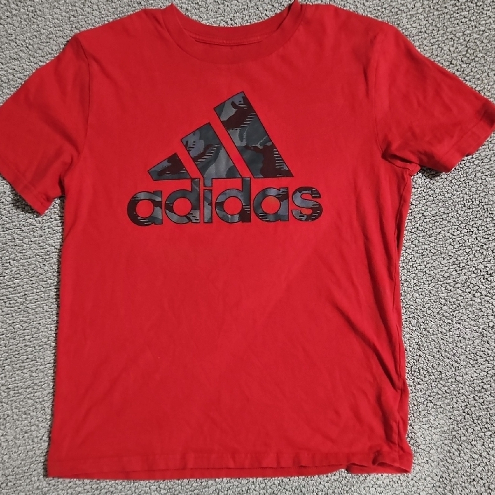 Adidas Red Short Sleeve Tee with Geometric Logo #1